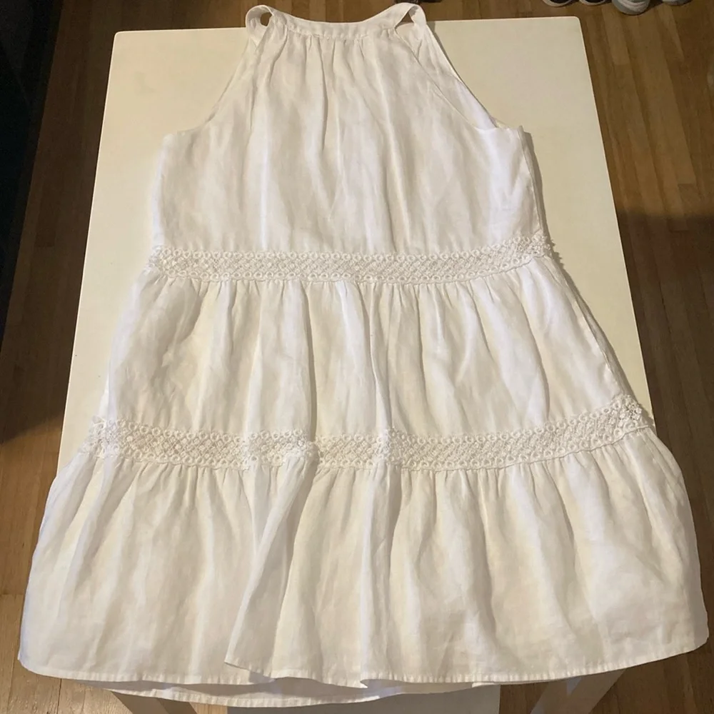 Maven West White Linen Sleeveless Lace Inset Dress Small - Picture 5 of 9